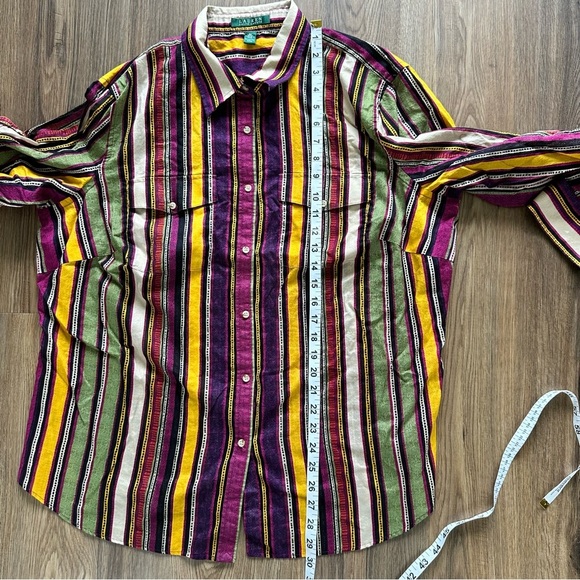 Lauren Ralph Lauren Womens Multicolor Striped Button Shirt 2X Cotton Long Sleeve - Picture 7 of 7